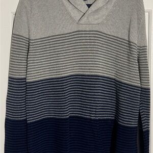 Express Men's V-Neck Striped Sweater - Gray & Navy
